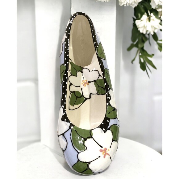 Robin Sterling Ceramic Watercolor Floral High Heel Shoe Beautiful Home Decor - Picture 3 of 5